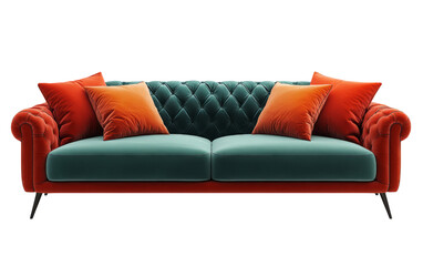 Fototapeta premium Stylish Velvet Sofa with Colorful Cushions