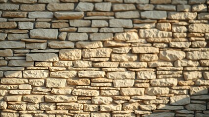 Fototapeta premium A textured stone wall with a warm, natural color palette, showcasing the rustic beauty of irregular stonework.