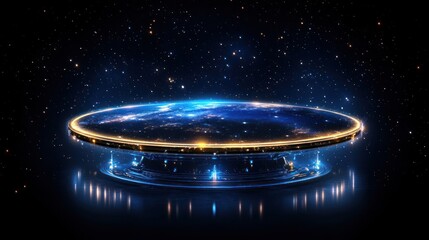 Flat Earth Theory in Cosmic Illumination: Futuristic Interpretation of a Floating Planet in Space with Celestial Backdrop