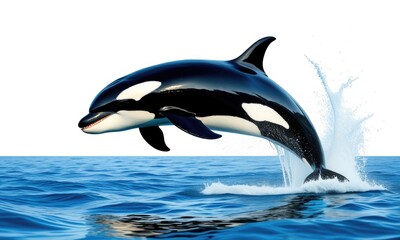 Obraz premium Majestic orca leaping above blue ocean waves with grace