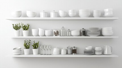 Minimalist Kitchen Shelves with Neatly Arranged Items