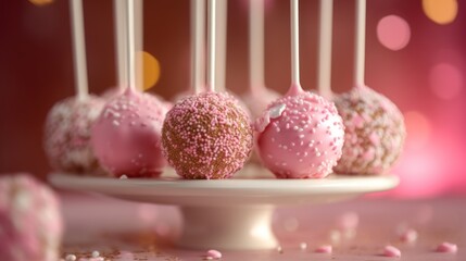 Pink Cake Pops on a Stand