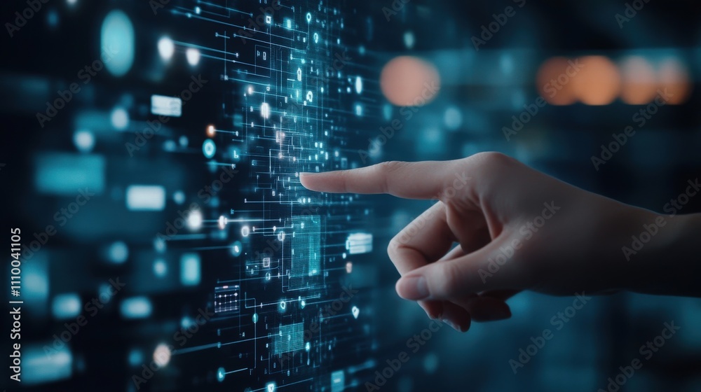 Aufkleber futuristic digital interface interaction with touchscreen technology for business and technology inn
