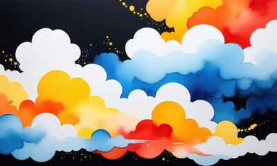 Vivid abstract cloudscape in bold colors on black