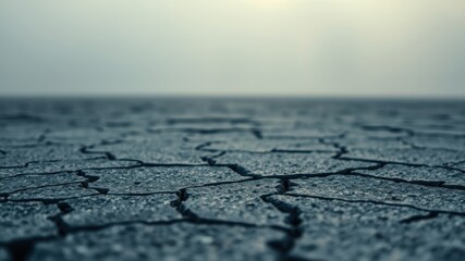 Obraz premium Cracked earth in a desert landscape, with a shallow depth of field and a blurred background.