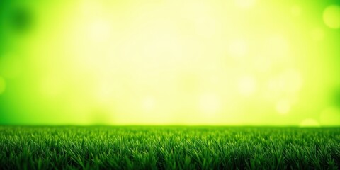 Fototapeta premium A close-up of lush green grass blades with a bokeh background of green and yellow tones