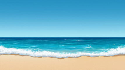Fototapeta premium serene ocean view with soft waves gently lapping against sandy beach, creating peaceful atmosphere. clear blue sky enhances tranquil scene