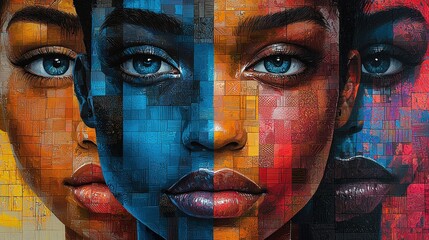 Vibrant collage showcasing diverse women's faces celebrating beauty and culture through artful expression