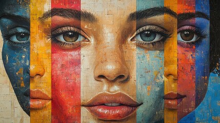 Captivating collage of diverse women's faces reflects vibrant cultures and connections across the globe