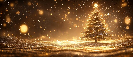 Naklejka premium Magical christmas tree in a glittering winter wonderland capturing the essence of holiday spirit cozy atmosphere enchanting viewpoint