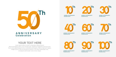Anniversary logo set vector design, orange and black color for celebration event