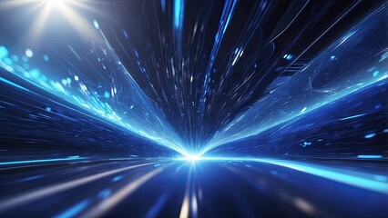 Naklejka premium Rays of flashing technology, blue energy, and speed in the background-