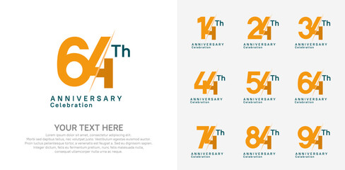 Anniversary logo set vector design, orange and black color for celebration event