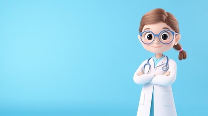 Cheerful Cartoon Female Doctor Character in a Medical Outfit