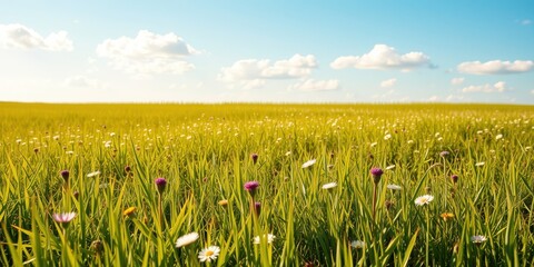 A vibrant meadow filled with delicate wildflowers, their petals shimmering in the warm sunlight, creating a picturesque scene of natural beauty and tranquility.