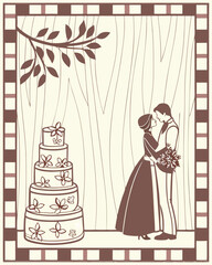 Elegant Wedding Invitation Cards Featuring the Bride and Groom, Beautiful Wedding Cake Designs, and Floral Accents, Perfect for Celebrating Love with Customizable and Romantic Wedding Invitations.