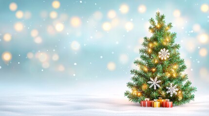 Christmas tree decorated with lights and ornaments winter wonderland digital art festive atmosphere close-up view holiday spirit