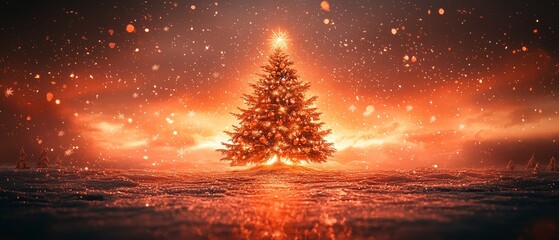 Magical christmas tree illuminated by starry night winter wonderland digital art snowy landscape vibrant colors holiday spirit