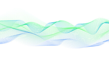 Abstract vector wavy lines flowing smooth curve blue-green gradient color on transparent background. Abstract green curve isolated on white or transparent