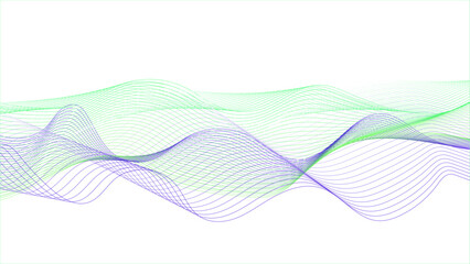 Purple green blue wavy tech lines abstract white background illustration. Vector illustration on white background 
