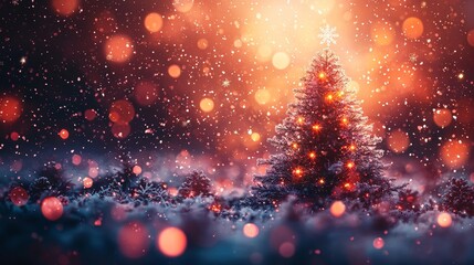 Enchanting christmas tree illuminated by golden bokeh winter wonderland digital art nighttime holiday magic