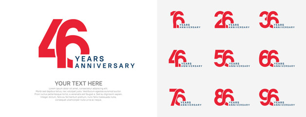 Anniversary logo set vector design, red color for celebration event