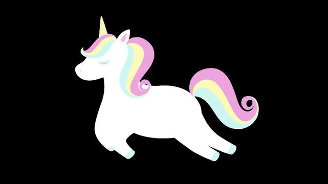 cute unicorn flying animation on transparent background with alpha channel