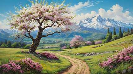 landscape with blooming trees
