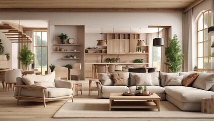 Fototapeta premium 3D render of the interior of a farmhouse-style living room
