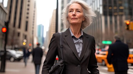 Fototapeta premium Confident Senior Woman Walking City Street