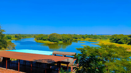 confluence of the rivers at tulapur in maharashtra in india.