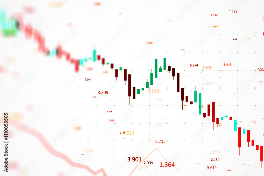 Poster financial candlestick chart with numbers on white background. 3d rendering