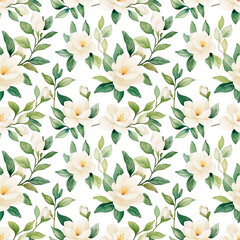 Obraz premium Seamless floral pattern of vintage watercolor gardenias minimalist design soft tones
