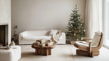 Airy Open Plan Living Room with Christmas Tree