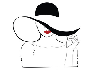 Abstract linear woman in hat minimal portrait