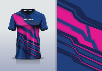 T-shirt mockup abstract stripe line jersey design for football, soccer, racing, esports, running, in blue pink color © Nimpuna O