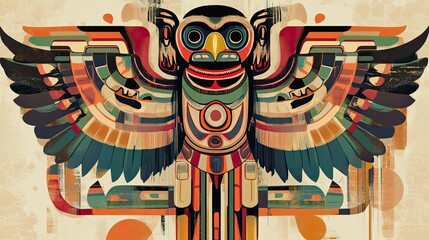 Abstract Geometric Style Native American Bird Totem