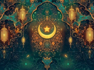 A beautifully intricate Islamic ornament themed around Ramadan