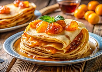 Delicious Palatschinke Dessert Photography, Filled Pancakes with Jam