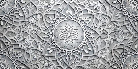Elegant Gray and White Arabic Pattern Background, Ornamental Design, AI Photography