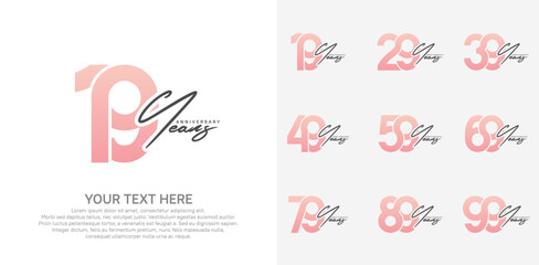 Anniversary logo set vector design, pink color for celebration event