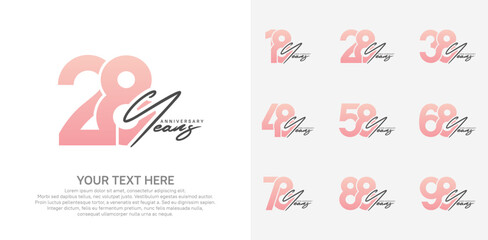 Anniversary logo set vector design, pink color for celebration event