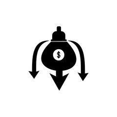 Coin Bag and arrow down icon vector. Inflation icon vector. investment icon. Finance flat icon