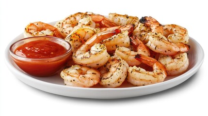 Grilled Shrimp with Spicy Sauce on White Plate Gourmet Cuisine