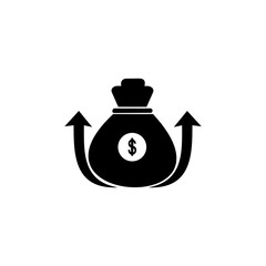 Coin Bag and arrow icon, Growth Money icon vector. investment icon. Finance flat icon