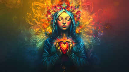 Immaculate heart of mary. ai generative. Sacred. Illustration
