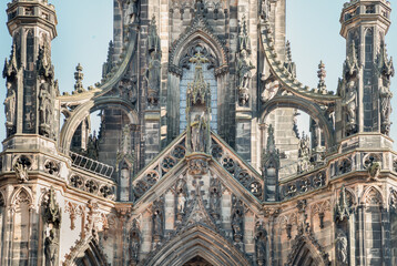 Naklejka premium The architectural details of The Scott Monument and spire is a Victorian Gothic monument.
