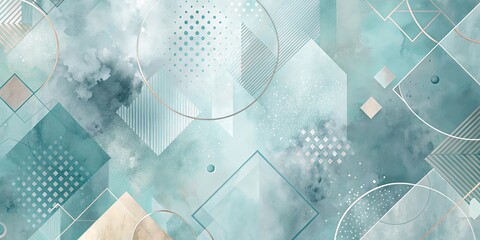 Serene Teal Abstract Geometric Design with Watercolor Textures