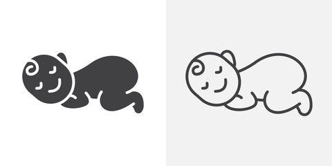 Sleeping baby icon vector set. Black and white.