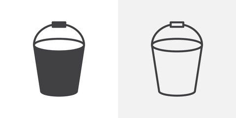 Water bucket icon vector set. Black and white.